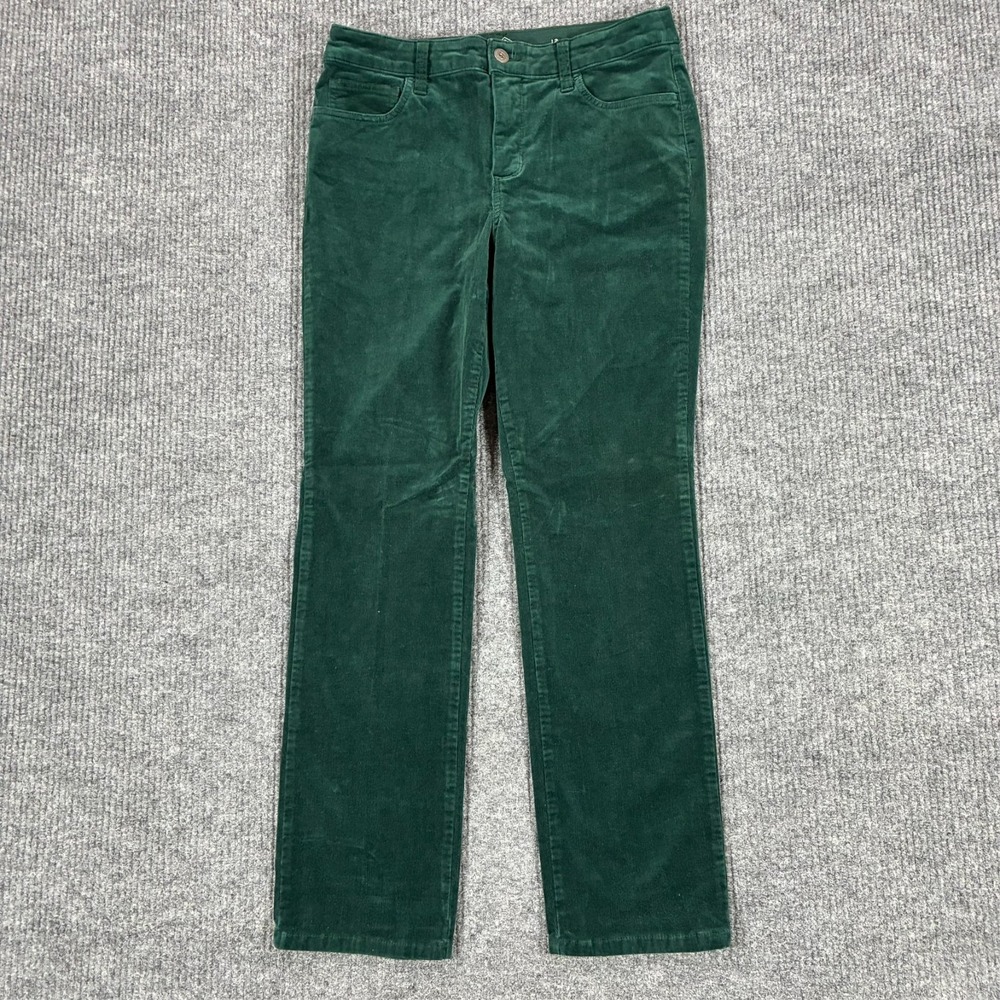 St. John's Bay Womens Straight Leg Pants Size 12 Green Corduroy Stretch Mid Rise